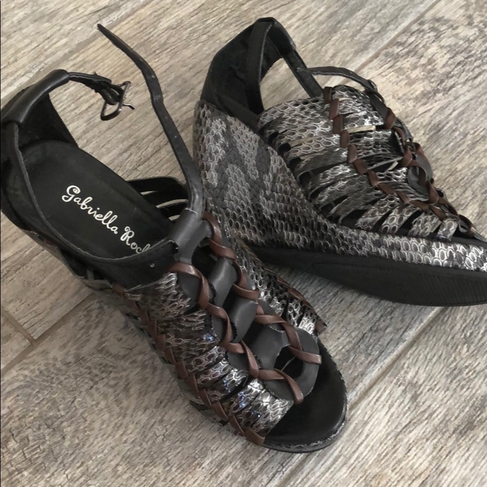 Silver and black shoes